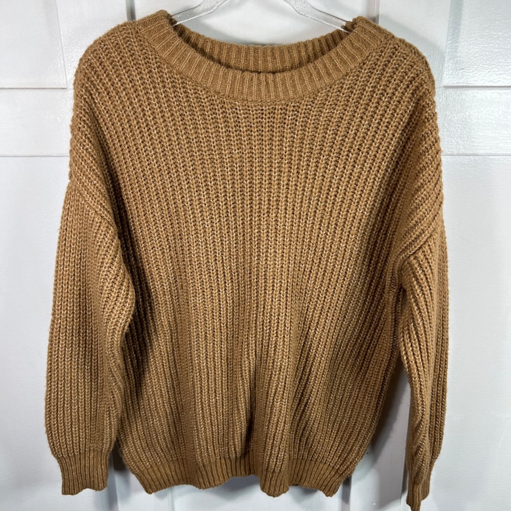 SO Womens Shaker Knit Oversized Crewneck Sweater Camel Brown Small 1924